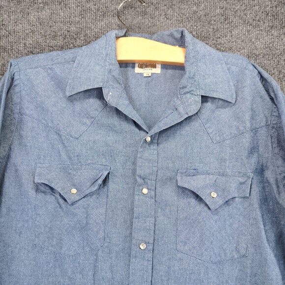 Fly Cattleman Pearl Snaps Button Down Shirt Long Sleeve Mens Size M Blue - Picture 7 of 12